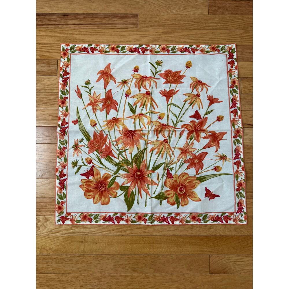 April Cornell‎ Orange Floral Cotton Cloth Napkin Dishcloth Tea Towel Cottagecore